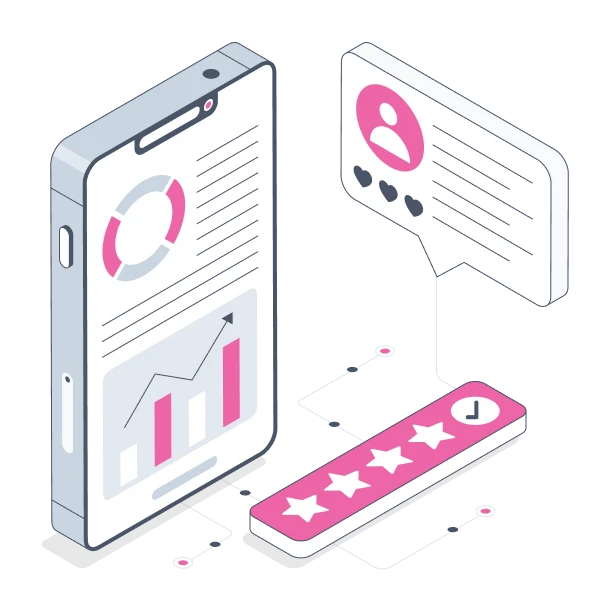 Infographic visualization demonstrating platform results: positive growth lines for resident satisfaction and retention rates alongside a graphic showing high resident reviews.