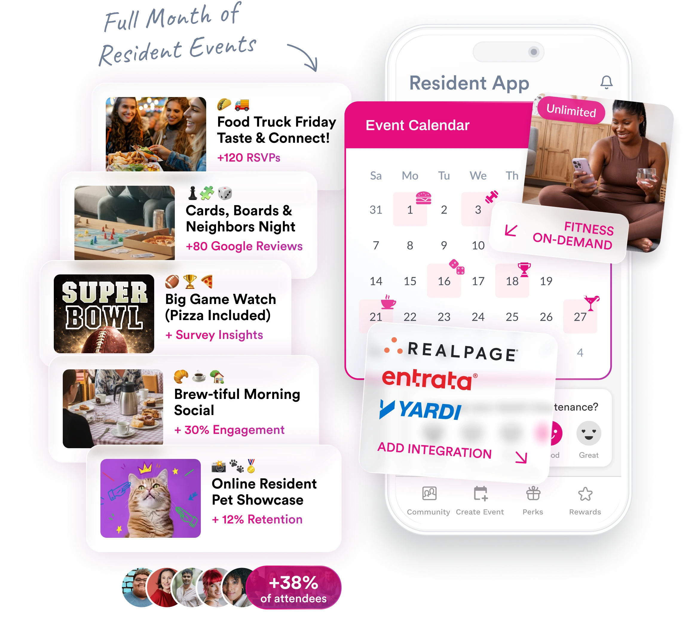 Flamingo resident app calendar with monthly resident event