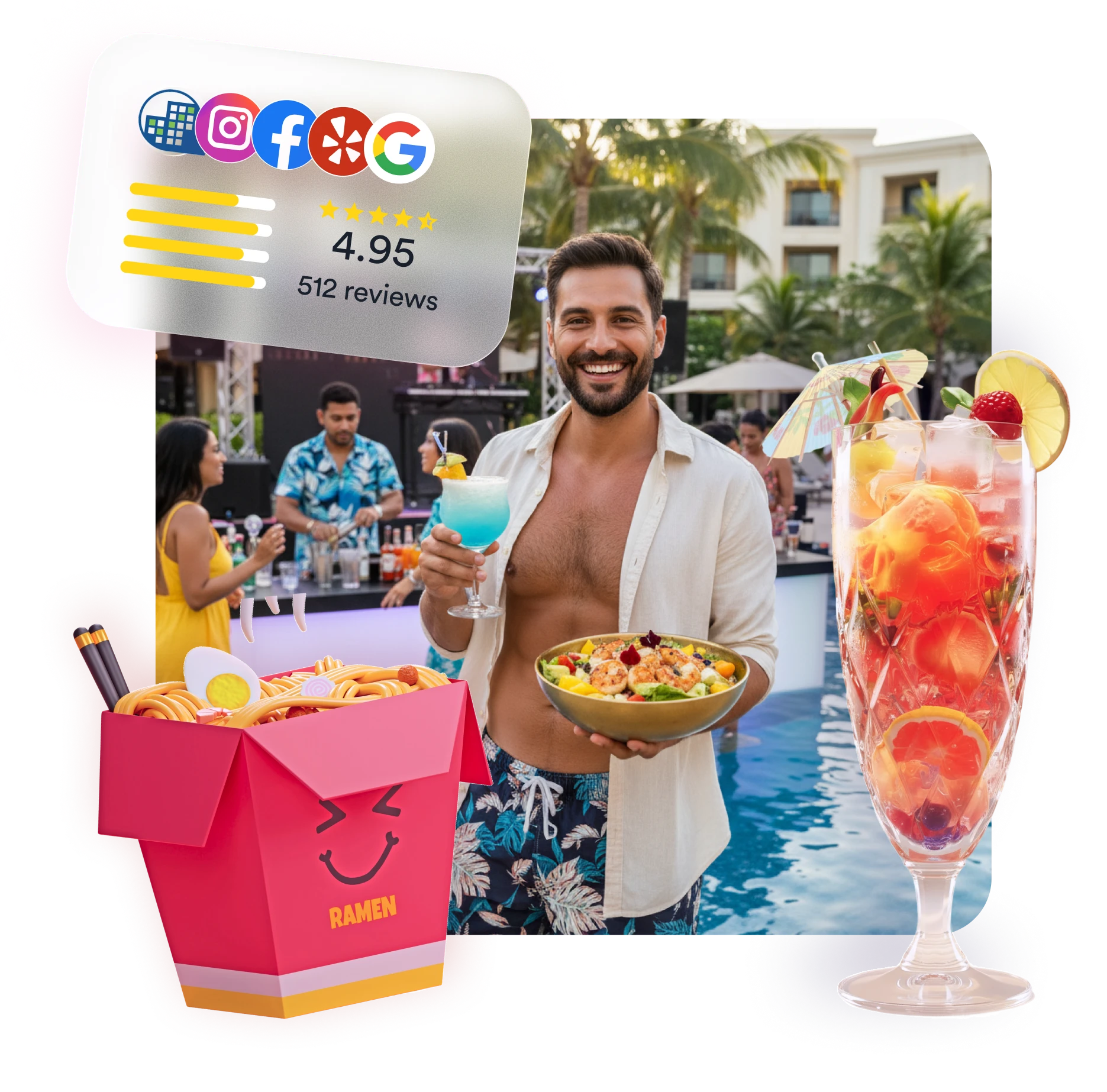 Residents enjoying a summer pool party with DJ and drinks