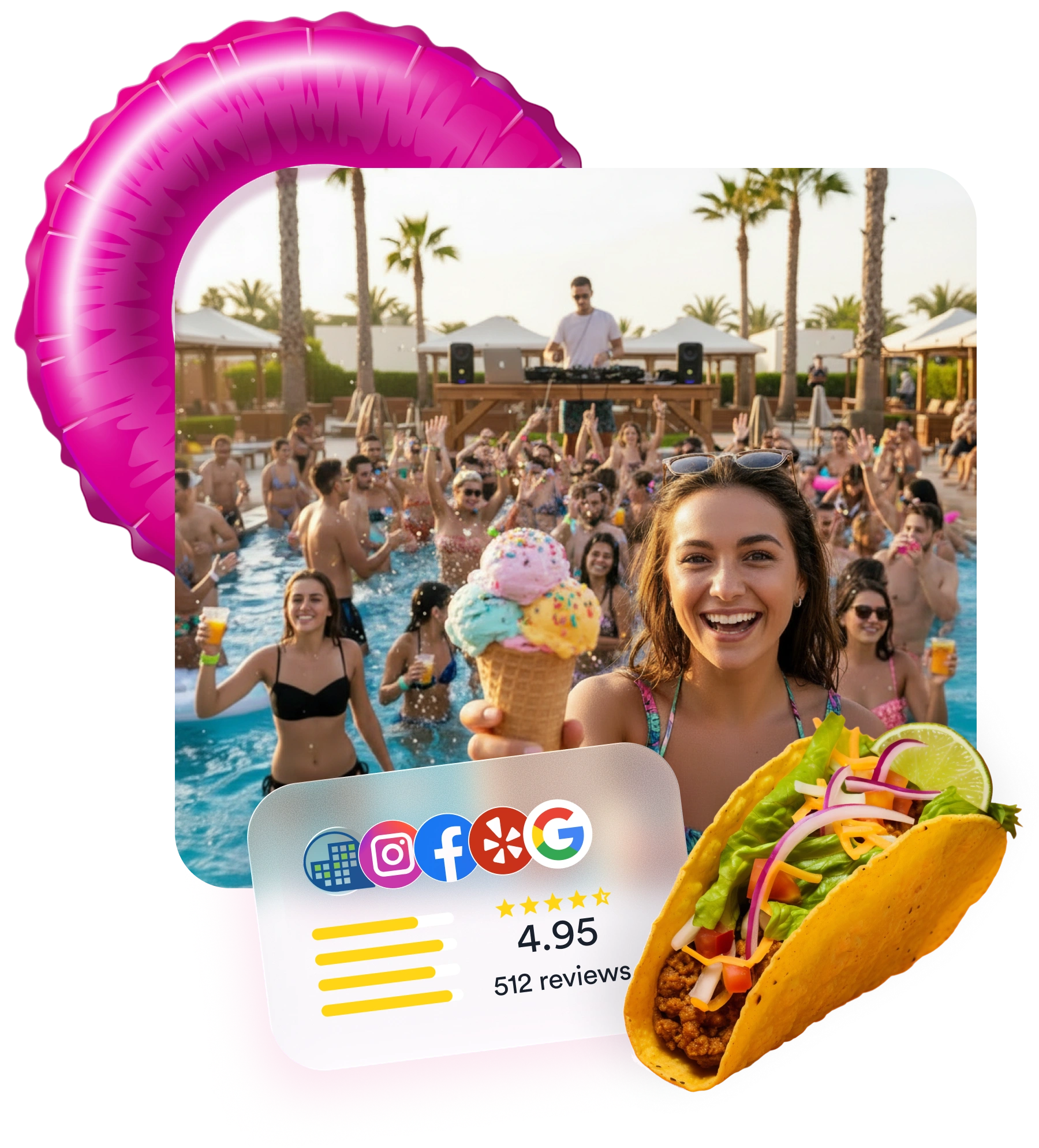 pool party with DJ and food trucks by Flamingo all season long