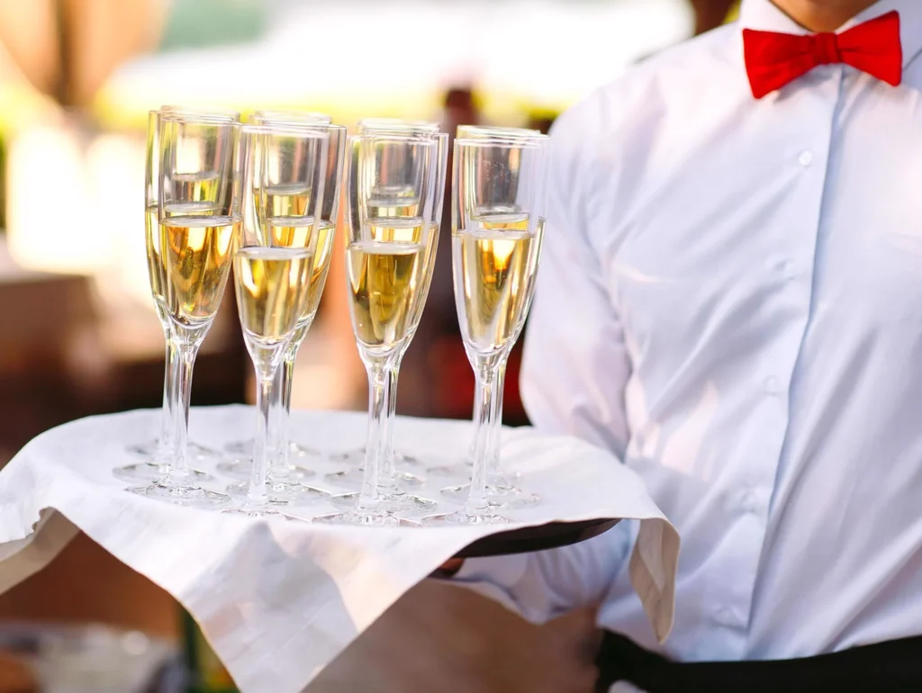 Champagne glasses prepared for a resident celebration