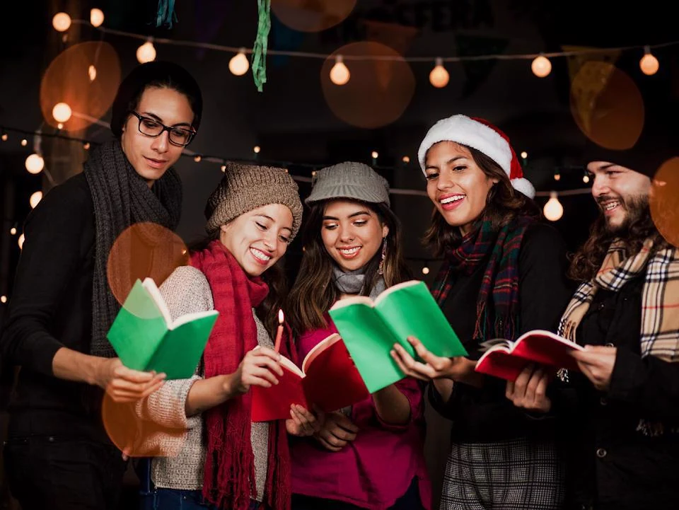 Residents singing Christmas carols together during a holiday event