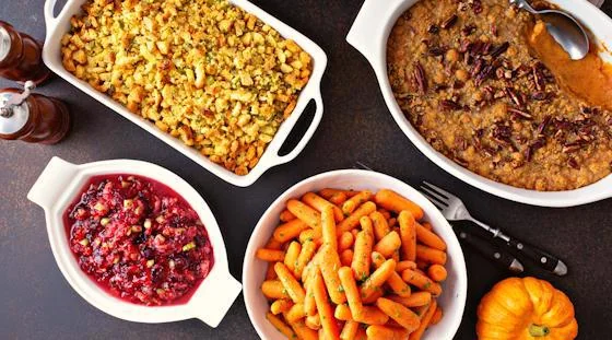 Assortment of healthy holiday side dishes prepared for a cooking class